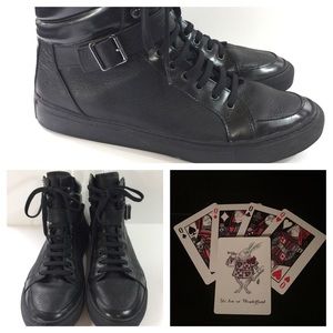 The Kooples Hi Top Grainy Leather Sneakers Sz 43 Buckle Accent Mens Shoes